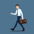 Businessman3-134-walkingHappy businessman walking and look at smartphone. Business people holding cell phone & walk to work. Offic Royalty Free Stock Photo