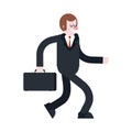 Businessman walking isolated. Manager with case goes to work. Vector illustration