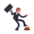 Step into shit. Businessman goes and turd. Bad day. Vector illustration