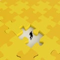 Businessman walking in Missing 3d puzzle piece