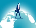 Businessman walking over terrestrial globe. Investment and Traveling Royalty Free Stock Photo