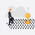 Businessman walking with risky path and traps to get trophy. Survive to success design vector illustration