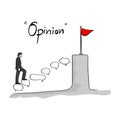 Businessman walking on speech bubble of opinion to red flag of success vector illustration sketch doodle hand drawn with black Royalty Free Stock Photo