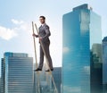 Businessman walking on stilts - standing out from the crowd Royalty Free Stock Photo