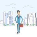 Businessman Walking Street City Skyscraper Cartoon Business Man Suit Briefcase