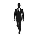 Businessman walking in suit, isolated vector silhouette. front v