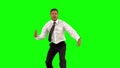 Businessman walking towards camera and dancing funnily