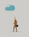 Businessman walking under raincloud. Royalty Free Stock Photo