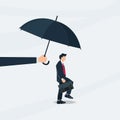 Businessman walking under the umbrella. Occupational insurance concept vector Royalty Free Stock Photo