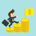 Businessman is walking up the stair of money