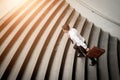 Businessman walking up on stairs and holding briefcase Royalty Free Stock Photo