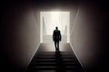 Businessman walking up a stairway to success. Conceptual image Generative AI