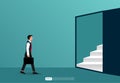 Businessman walks to opened door symbol. Pathway of opportunity to success in business and career concept vector illustration Royalty Free Stock Photo