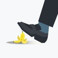 Businessman want to be stepped on a banana peel vector illustration