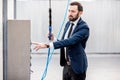 Businessman washing his car