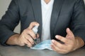 Businessman washing hands with spraying alcohol. Hygiene sanitize concept Royalty Free Stock Photo