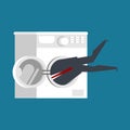 Businessman in washing machine. boss is stuck. Vector illustration