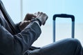 Businessman watching his watch at the airport Royalty Free Stock Photo