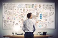 businessman watching white board, business plan in office room, Generated AI