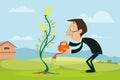 Businessman watering Dollar Plant Royalty Free Stock Photo