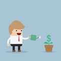 Businessman watering dollar plant Royalty Free Stock Photo