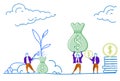 Businessman watering money bag plant business wealth growth concept future success strategy man silhouette sketch doodle