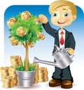 Businessman watering a money tree