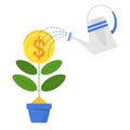 Businessman is watering a money tree. Concept of growth. Royalty Free Stock Photo