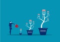 Businessman is watering money tree to grow franchise business. Increasing and growth business flat concept illustration Royalty Free Stock Photo