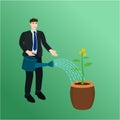 Businessman watering small money tree Royalty Free Stock Photo