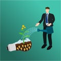 Businessman watering small money tree concept Royalty Free Stock Photo