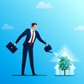 The businessman waters a monetary tree Royalty Free Stock Photo