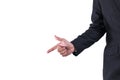 Businessman wear black suit hand pointing left to something or t Royalty Free Stock Photo