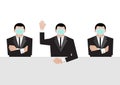 Businessman wear medical mask raise their hands to vote in a conference room vector