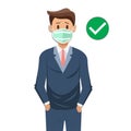 Businessman wearing face masks isolated on white background. Man in respirators. Protection from coronavirus outbreak, pandemic Royalty Free Stock Photo