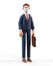 Businessman wearing medical mask. 3D illustration of standing male character in suit