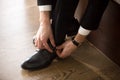 Businessman wearing stylish shoes when go on work Royalty Free Stock Photo