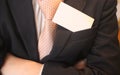 Businessman wearing suit and tie with empty businesscard in the pocket. Bsuiness startup concept Royalty Free Stock Photo