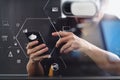 businessman wearing virtual reality goggles in modern office wit Royalty Free Stock Photo