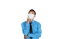 Businessman wears face mask and thinks idea Royalty Free Stock Photo