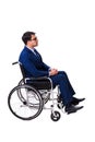 The businessman with wheelchair isolated on white background