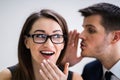 Businessman Whispering Into Female Partner`s Ear Royalty Free Stock Photo