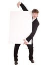 Businessman with white banner look. Royalty Free Stock Photo