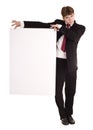 Businessman with white banner look. Royalty Free Stock Photo