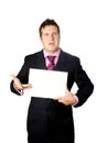 Businessman with white card