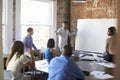 Businessman At Whiteboard In Brainstorming Meeting