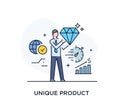 Businessman will present a unique product. Success, achieving goals, pride. Success. Line icon illustration Royalty Free Stock Photo