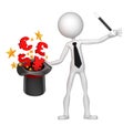 Businessman wizard make money from his hat Royalty Free Stock Photo