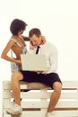 Businessman and woman with laptop Royalty Free Stock Photo