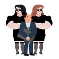 Businessman with wooman bodyguards. VIP protection. Black suit a Royalty Free Stock Photo